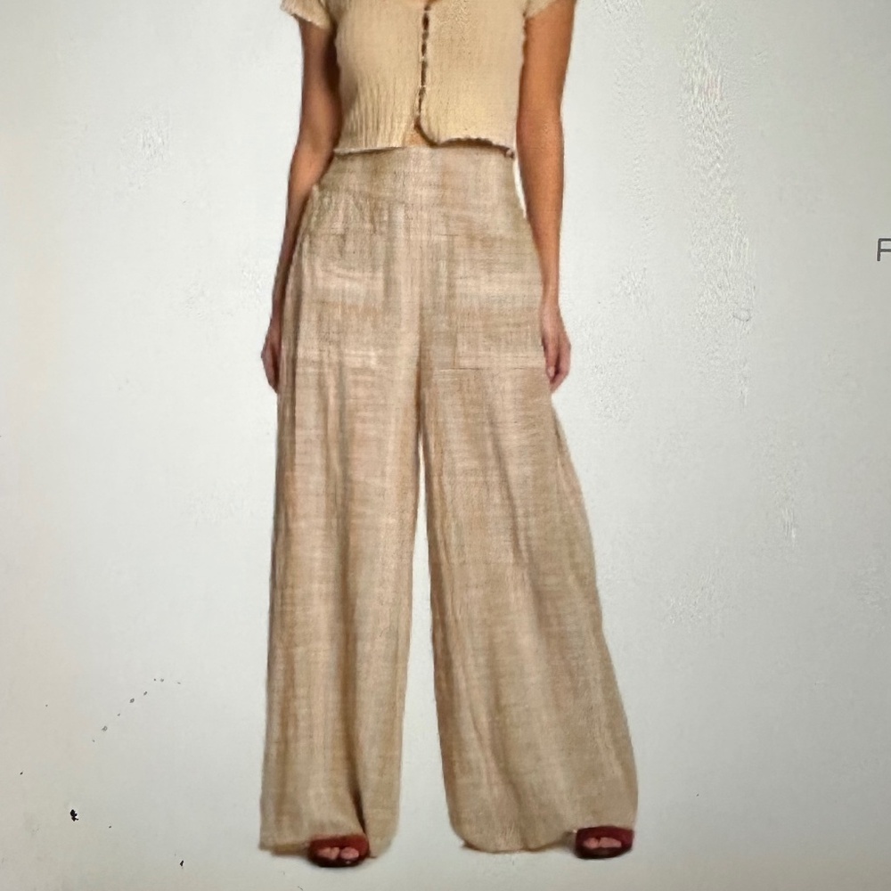 Free People Wide-Leg Linen Blend Pants in Beige
